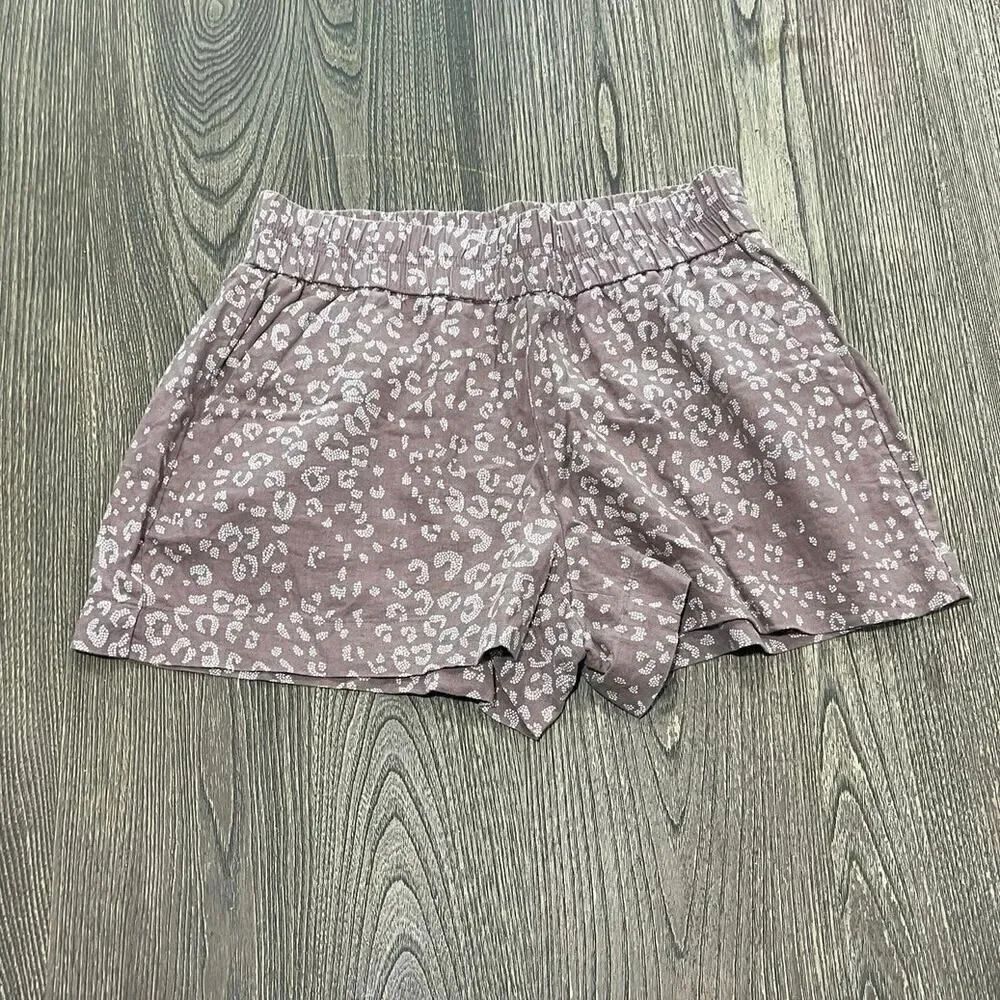 A New Day Cheetah Print Shorts Elastic Waist Linen Blend Womens Brown Size S